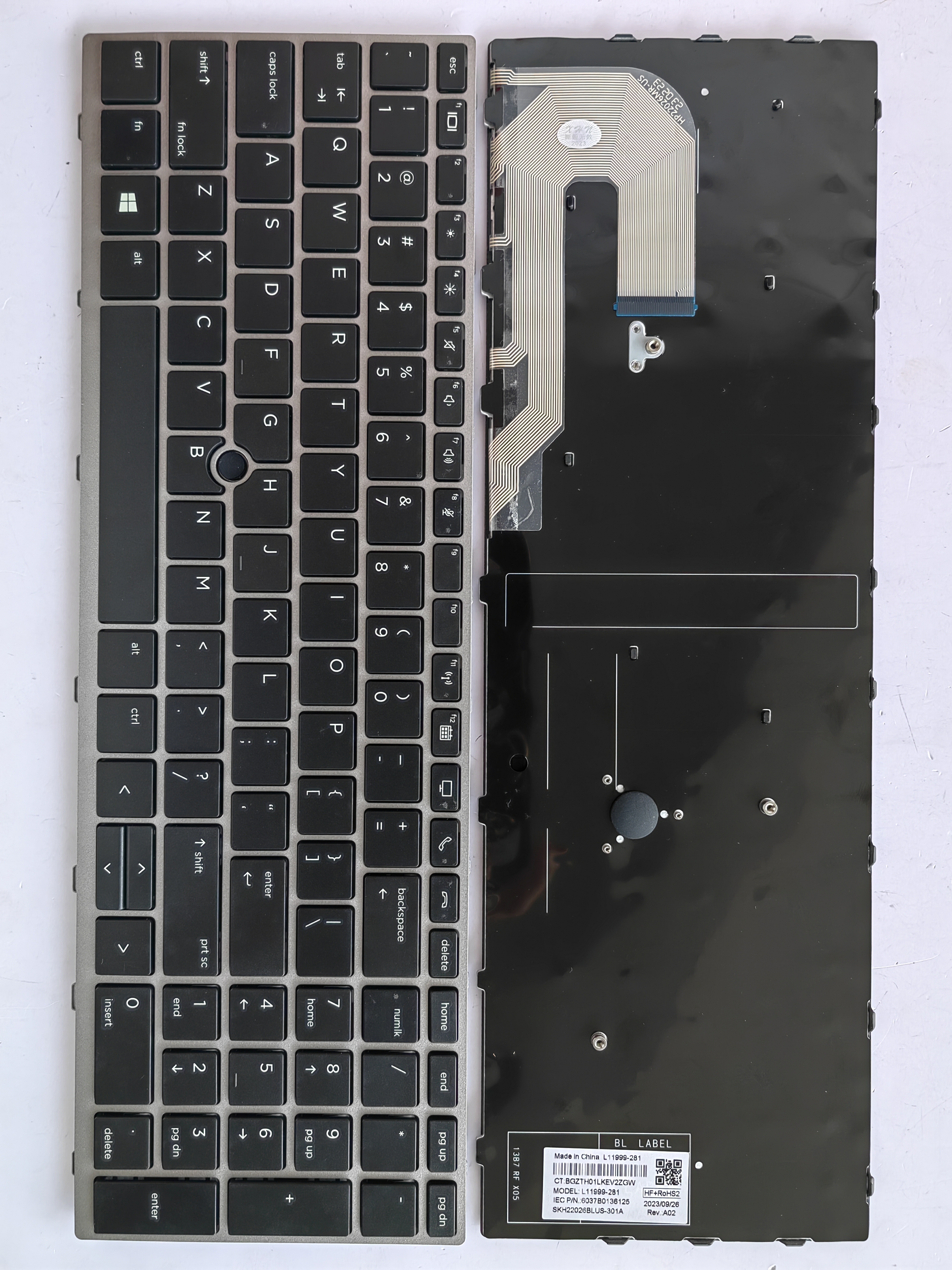 Picture of New Replacement Laptop Keyboard For HP 850G5/850G6 SILVER FRAME BLACK With hole (OEM) US Layout